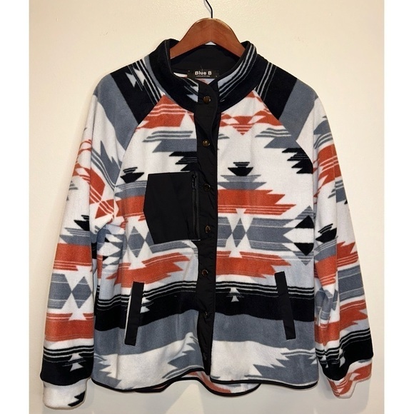 Blue B Collection Southwestern Button Up Fleece Jacket - Picture 1 of 5
